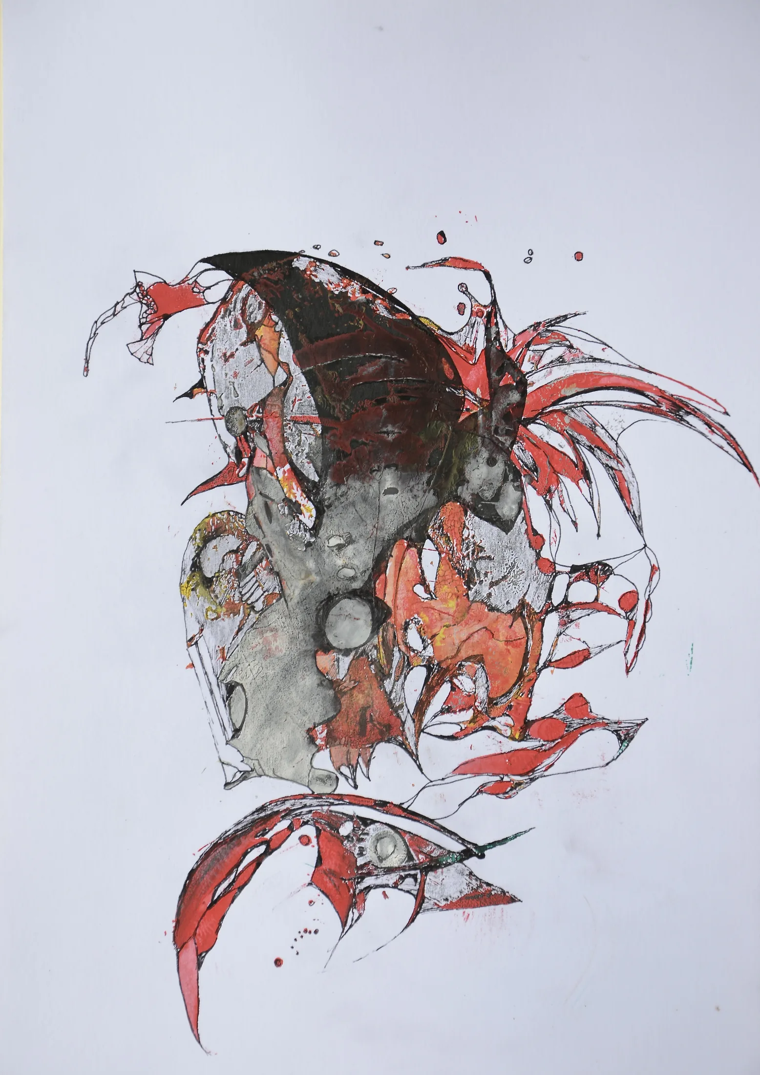 flug ins chaos,acryl,tusche auf papier ,din a 4 ,2015
